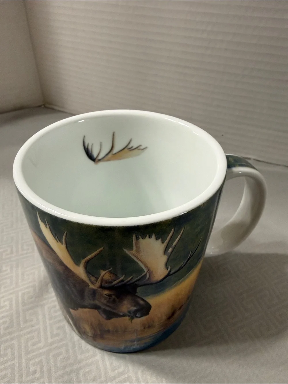 Reflective Art “The Monarch” Wildlife Moose Porcelain Coffee Mug Green & Brown